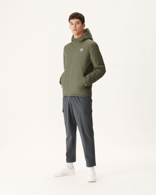 Chaqueta Acolchada Reversible Militar/beige Con Capucha Bergen Jott