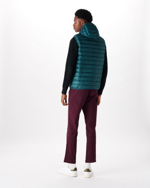 Chaqueta De Plumón Sin Mangas Con Capucha Verde Oscuro Jott Pat